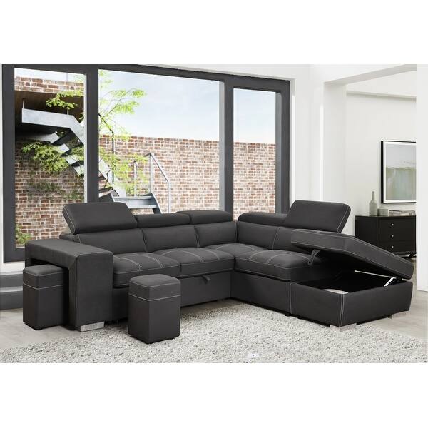 105" Sectional Sofa with Adjustable Headrest, Pull Out Couch Bed with